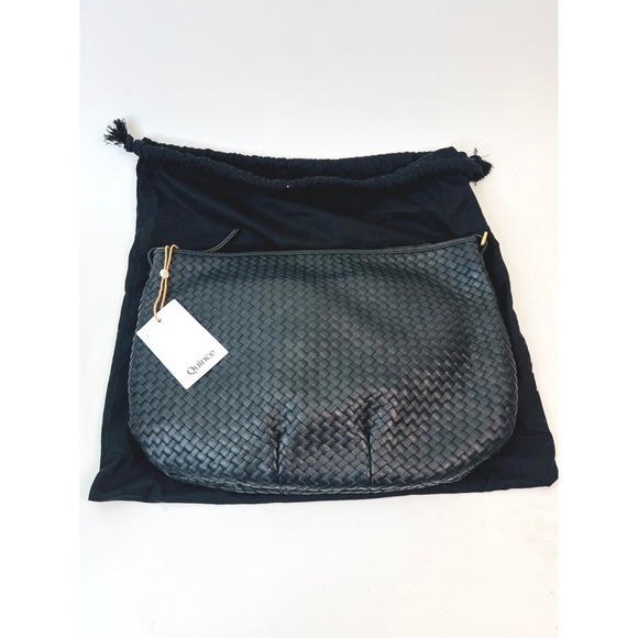 Quince Italian Leather Handwoven Convertible Crescent Shoulder Bag Black Large - Picture 8 of 8